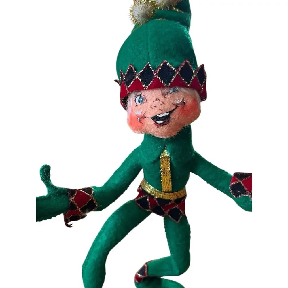 Lot Of 3 Annalee Christmas Elf Elves Sparkly 9 IN White Green Red 2007